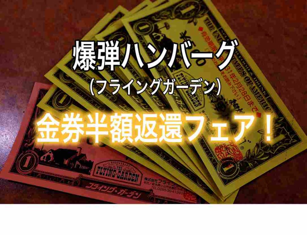 爆弾ハンバーグ フライングガーデン 金券半額返還フェアをお得に利用しよう もぐパラ